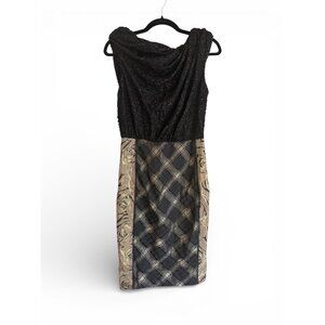 NWT Byron Lars Beauty Mark Mixed Media Sheath Dress Black Gold Size 2 $328 [jb]